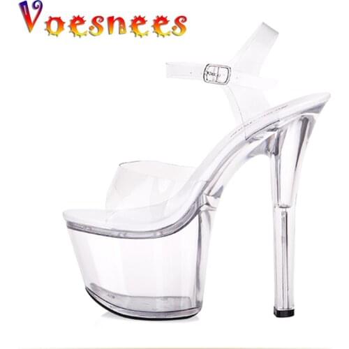 Voesnees Sandals Women Platform Model T Stage Shows Sexy High-heeled Shoes 15 cm High Transparent waterproof Sandals Plus-size