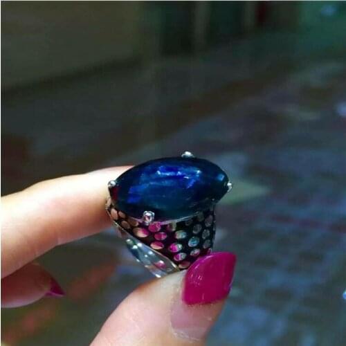 Sapphire ring Natural real blue sapphire 925 sterling silver 13*18mm gems For men or women ring