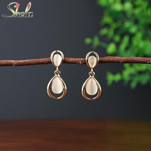 SHELA Water Drop Opal Stone Earrings For Women Korean Fashion Jewelry Pendientes Dangle Wholesale S925 Pins