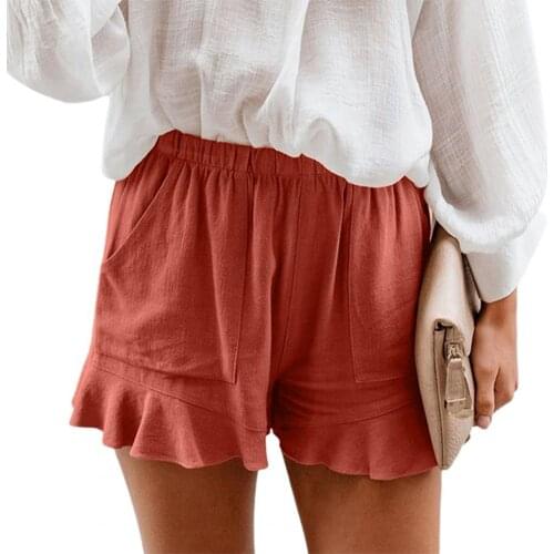 Summer Women Shorts Casual Elastic High Waist Solid Color Pockets Female Shorts Loose Wide Leg Women Shorts Streetwear
