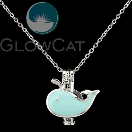Blue Enamel Ocean Whale Beads Pearl Cage Perfume Diffuser Pendants Locket Necklace K1057
