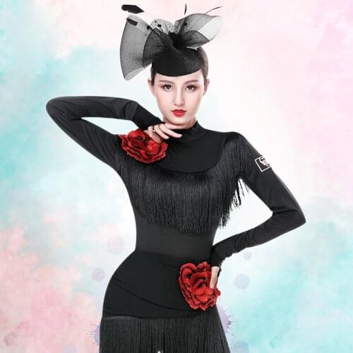 Modern Latin Dance Tops For Women Ladies Sexy Slim Long-Sleeved Tops Female Standard Ballroom Tango Waltz Practice Shirt DWY3226