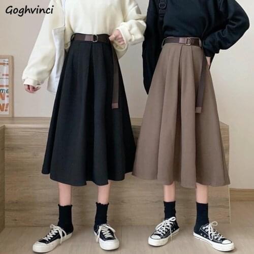 Women Skirts Solid Simple High Waist Sashes A-line Loose Big Size 2XL Slim All-match Korean Fashion New Arrival Office Elegant