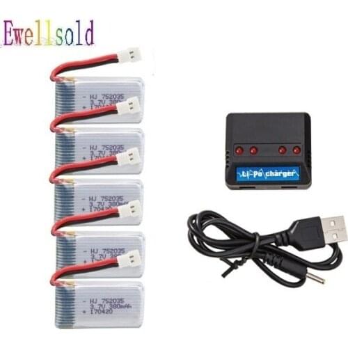 YUKALA 5 in 1 3.7V 380mAh Lipo Battery/USB Charger Spare Parts For X4 H107 H107L H107D JxD385 JxD388 Battery 3.7v380mah
