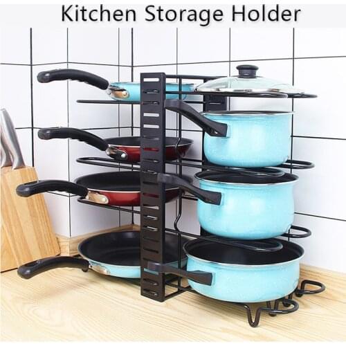 Iron Kitchen Holder Stand Pot Storage Rack Adjustable Pot Cover Rack Organizer Kitchen Cabinet Storage Folding Multi-layer Shelf