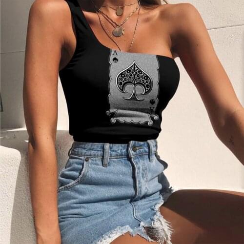 One-shoulder Strapless Outwear Fashion Streetwear Summer Women Sleeveless T-shirt Tank Poker 3D Digital Print Female Short Tanks