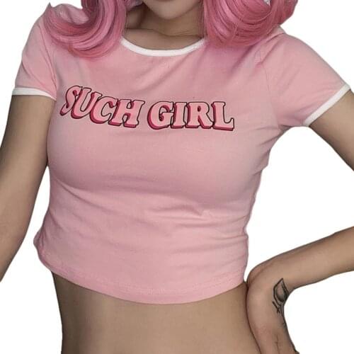 Women Summer Fashion Short Sleeve Letter Print T-shirt Stylish Crop Top for Ladies Female