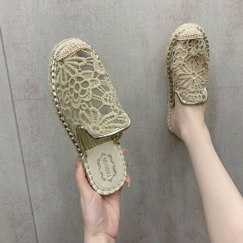 OEING 2021 New Slippers Flower Comfortable Ladies Womens Casual Espadrilles Shoes Breathable Flax Hemp Canvas for Girls Lovely