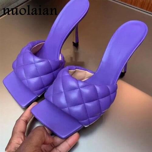 2020 Womens Square Toe Leather Sandals Summer Women Sandal Shoe Party Slippers Ladies Pump Shoes Woman High Heels Wedding Pumps