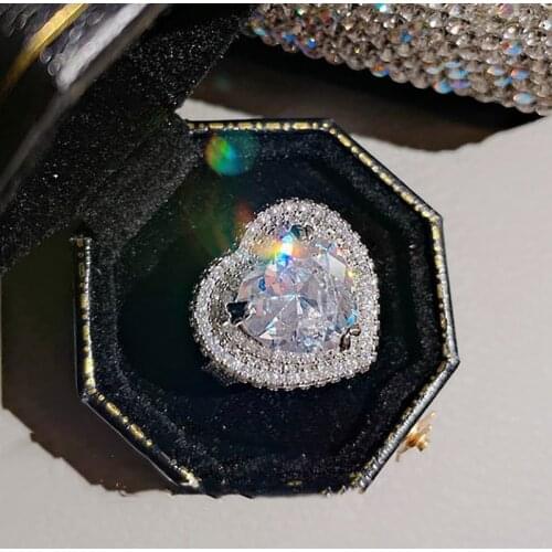 Cute Big Zircon Stone Heart Rings for Women Wedding Engagement S925 Sterling SIlver Color Fashion Jewelry 2019 Best Gift