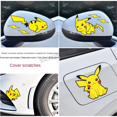 1 Pair Pokemon Pikachu Stickers Car Styling Water Proof Sticker Bumper Scratch Blocking Sticker Decal Rearview Mirror Sticker
