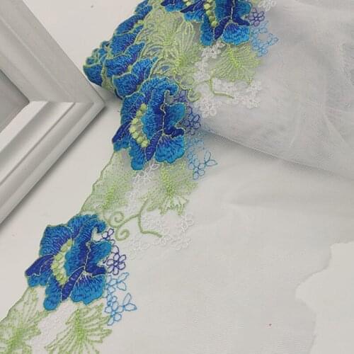 1Yard 16cm Blue Mesh Embroidery Lace Trim DIY Patchwork Clothing Dress Materials Quilting Crafts Accessories