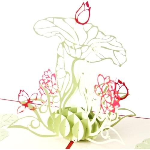 10pcs/lot Kirigami & Origami 3D Card/Pop UP Card Creative Cubic Lotus Flower Greeting&Gift Teachers Day Cards