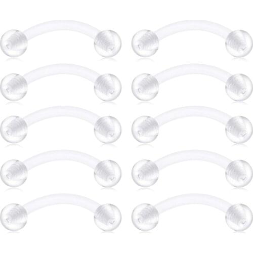 JFORYOU 10PCS Clear Bioflex Acrylic Curved Barbell Belly Button Rings Snake Eyes Tongue Ring Retainer Piercing 14G 12/14/16 mm