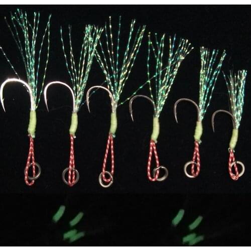 10pcs Glow Slow Jig Hook with feather Assist Double Fish Hooks Saltwater INCHIKU All For Fishing Tackle