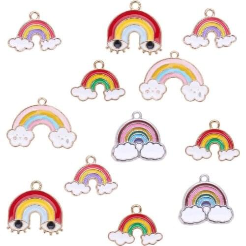 100pcs Cute Rainbow Alloy Enamel Pendant Charms For DIY Fashion Jewelry Necklace Bracelet Making Accessory