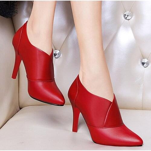 2020 Winter Women Bare boots High Heels Dress Shoes Pointed Toe Boots Black Red Botas Mujer Thin Heels Pumps Woman Shoes
