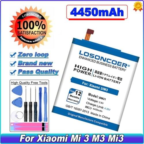 LOSONCOER 4450mAh BM31 Mobile Phone Battery For Xiaomi Mi3 M3 / Xiao Mi 3 / Xiaomi 3 Phone Battery