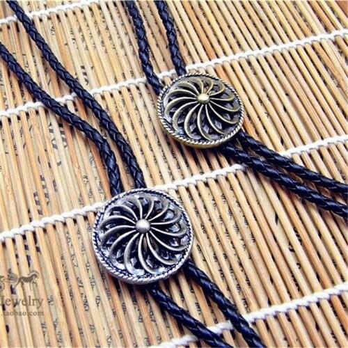 Bolo Tie Retro shirt chain spiral shield Poirot led rope leather necklace Long tie hang