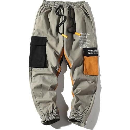 Hip Hip Pants Vintage Color Block Patchwork Multi-pocket Cargo Harem Pant Streetwear Harajuku Jogger Sweatpant Cotton Trousers