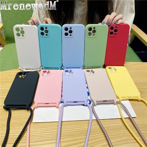 Necklace Cord Phone Cases For iPhone 11 12 Pro XS MAX X XR 7 8 Plus SE 2020 Candy Color Lanyard Neck Strap Crossbody Rope Cover