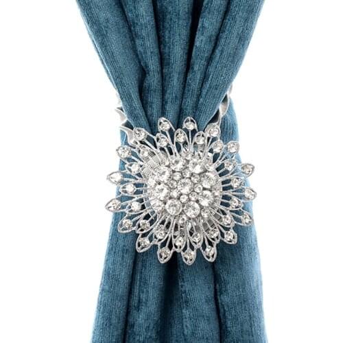Decorative Diamond Magnetic Curtain Buckle Tassels Window Holder Accessories Golden Big Flower Magnet Curtain Tieback Karnisz