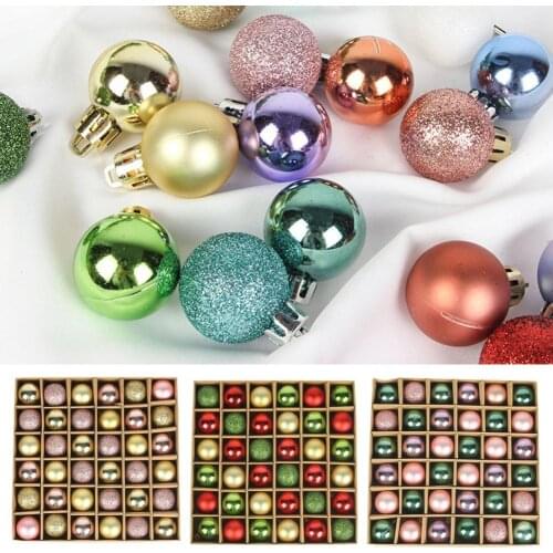 36Pcs/Box 3CM Holes Round Glitter Decorative Balls PS Christmas Tree Balls Hanging Ornament Festival Decor