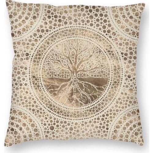 Tree Of Life Cushion Cover 45x45cm Decoration 3D Printing Yggdrasil Dot Art Pastel Gold Throw Pillow Case for Sofa Double Side