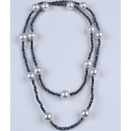 Long Black Hematite Bead Necklace Designs With shell beads
