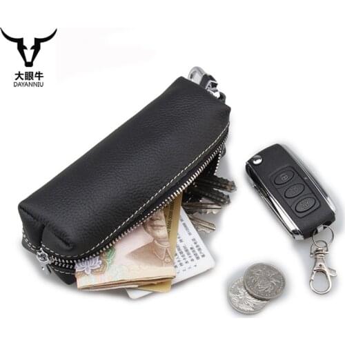 Long Genuine Leather Men Car Key case multi function key holder Women Housekeeper key wallet Large capacity coin change bag