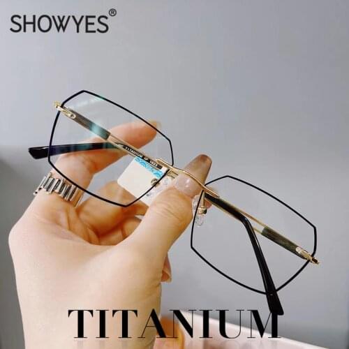 Mens Reading Glasses Titanium with Bamboo Frame Rimless Hyperopia Eyeglasses for Presbyopia Frameless Male Ti Magnifier Eyewear