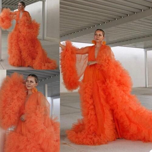 Elegant Women Maternity Dress Tiered Ruffles Chiffon Long Sleeve Floor Length Sexy For Photos Pregnant Party Gown Bathrobe