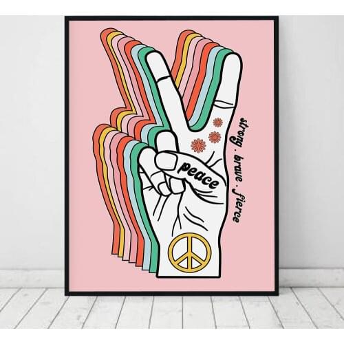 Feminist Posters and Prints Peace Sign Canvas Painting Peace Hand Modern Wall Pictures for Living Kids Room Home Decor No Frame
