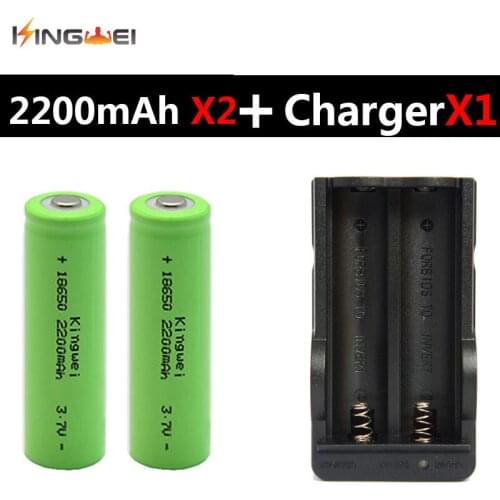 HOT SALE Brand New KingWei Light Green 2Pcs 18650 2200mAh Batteries With Double 18650 3.7v Li-ion Battery Charger
