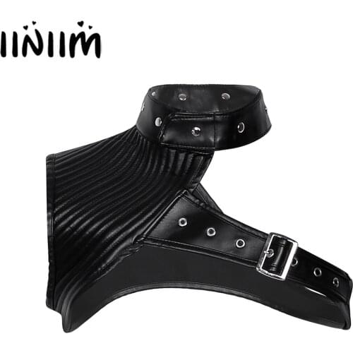 Iiniim Womens Adult Wetlook Fashion Clubwear Costume Faux Leather One Shoulder Steampunk Gothic Body Chest Harness Vest Bustier