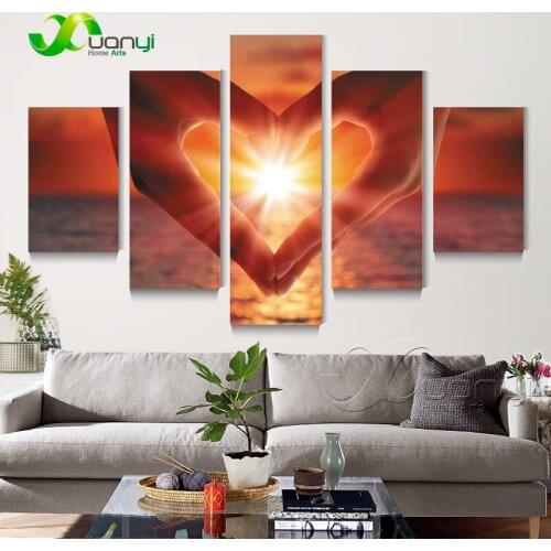 5 Panel Abstract Heart Hand Oil Painting Home Decor Cuadros Modular Wall Picture For Living Room Modern Prints Unframed PF1415