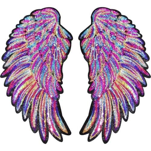 Colorful Rainbow Feather Wings Sequin Embroidered Patches Sew Iron On Badges For Clothes Diy Appliques Craft Decor Stickers