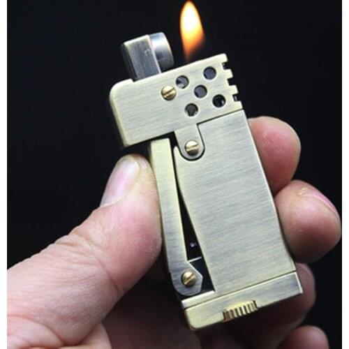 Creative Pure Copper Grinding Wheel Flint Kerosene Lighter Old-fashioned Retro Nostalgic Lighter Personalized Gifts for Men