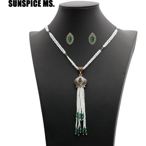 Fashion African Beads Jewelry Sets Charms Nigerian Wedding Long Tassels Necklace Stud Earring For Women Multi Layer Chain 2018