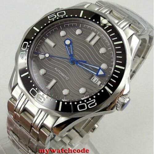 41mm sterile gray dial sapphire glass date steel bracelet automatic mens watch