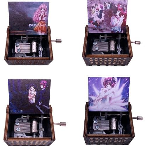 Elfen Lied Music Box Engraved Wood Mini Hand Crank Printed Image Musical Box for Christmas,Birthday Gift,Play Lilium