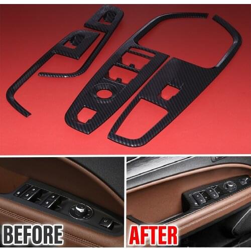 JEAZEA 4x Car Window Lift Switch Panel Cover Trim Stickers ABS Carbon Fiber Styling Fit for Alfa Romeo Stelvio 2017 2018-2020