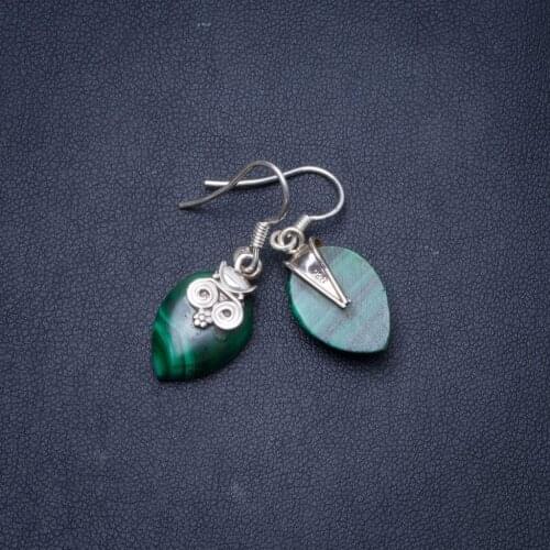 Natural Malachite Handmade Unique 925 Sterling Silver Earrings 1.75" Y0955