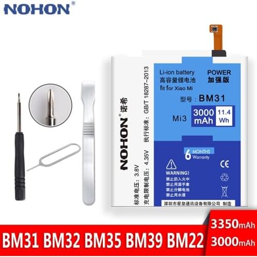 NOHON BM31 BM22 BM35 BM39 BM32 Battery For Xiaomi Mi 3 4 5 6 4C Mi3 Mi4 Mi5 Mi6 Mi4C Phone Lithium Polymer Bateria Free Tools