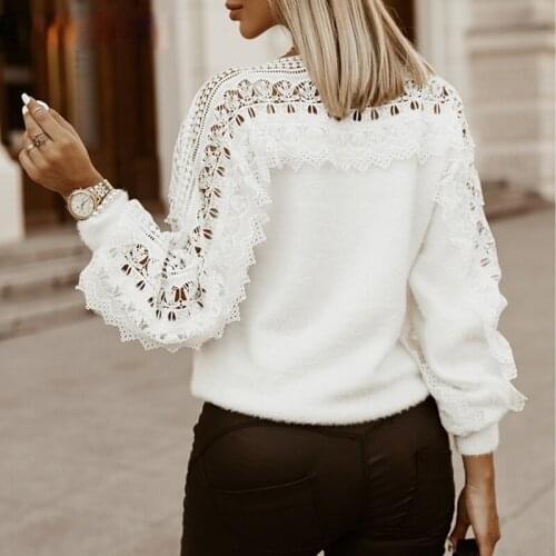 Solid Guipure Lace Lantern Sleeve Sweater Long Sleeve Sweater Women Top Clothing Length Sleeve Style Sleeve Length(cm) Thickness