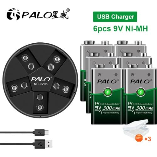 9v rechargeable battery 300mah nimh battery rechargeable+led indicator smart charger for 9v nimh lithium battery