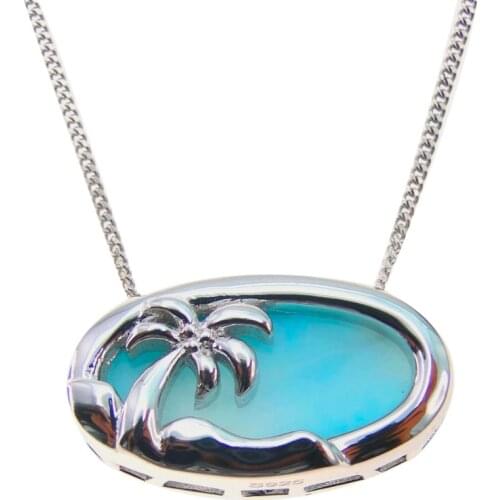 Mini Palm Tree Ocean Swiming Pool Charm Pendant for Fashionable Ladies, Made of Natural AAA Larimar and Pure 925 Sterling Silver