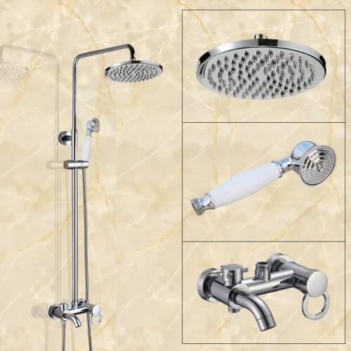 Polished Chrome Brass Single Handle Wall Mounted Bathroom 8" Round Rain Shower Head Faucet Set Bath Tub Mixer Taps mcy331