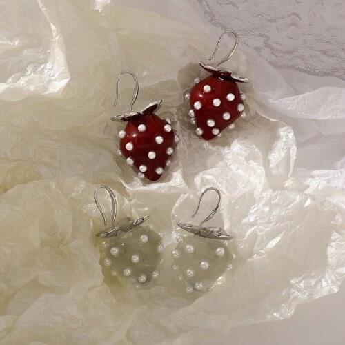 Origin Summer Sweet Transparent Pearl Strawberry Dangle earrings for Women Exquisite Dots Fruit Party Gifts earrings Jewelry