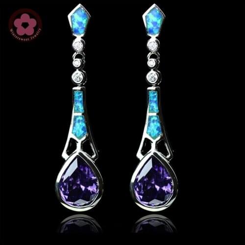 JZE0038 Unique Design Gorgeous Opal Gem & AAA Crystal Earrings for Women Top Quality Fine Jewelry Romantic Style Jewelry